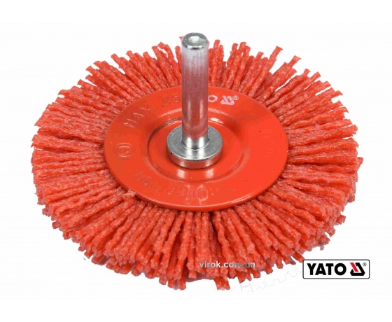 Фото 2 - Щітка дискова зачисна з нейлоновим ворсом до дрилі YATO Ø75 мм 4500 об/хв зі шпинделем Ø6 мм