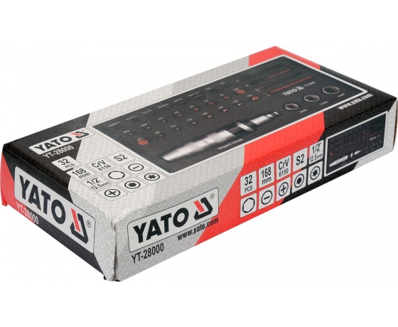 Фото 5 - Викрутка реверсивна ударна  YATO L= 168 мм, з викрутковими насадками і головками, 32 елем. в футлярі