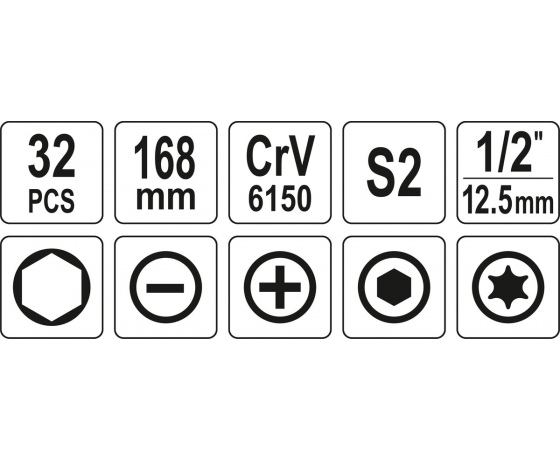 Фото 6 - Викрутка реверсивна ударна  YATO L= 168 мм, з викрутковими насадками і головками, 32 елем. в футлярі
