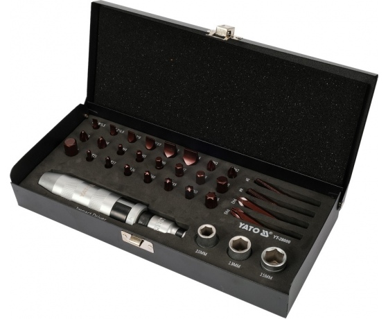 Фото 2 - Викрутка реверсивна ударна  YATO L= 168 мм, з викрутковими насадками і головками, 32 елем. в футлярі