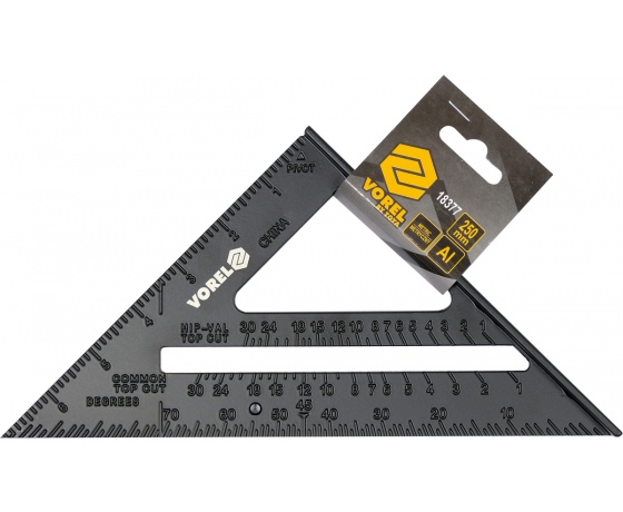 Фото 5 - Кутник алюмінієвий VOREL зі стопкою, 180х 180х 250 мм і метричною шкалою