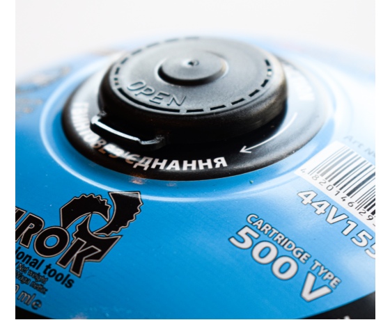 Фото 3 - Балон газовий 1-разовий VIROK з різьбою 500g/870ml. для плит/кемпінгу (EN417) BUTAN [12]