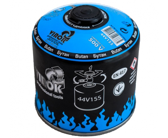 Фото 2 - Балон газовий 1-разовий VIROK з різьбою 500g/870ml. для плит/кемпінгу (EN417) BUTAN [12]