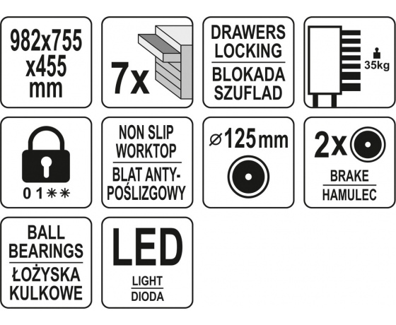 Фото 11 - Шафа-візок для інструментів YATO з 7 шуфлядами, 982x 755x 455 мм, кодовий замок
