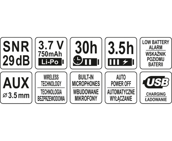 Фото 5 - Навушники електронні шумозахисні YATO з інтелектуальною системою захисту слуху і модулем BLUETOOTH