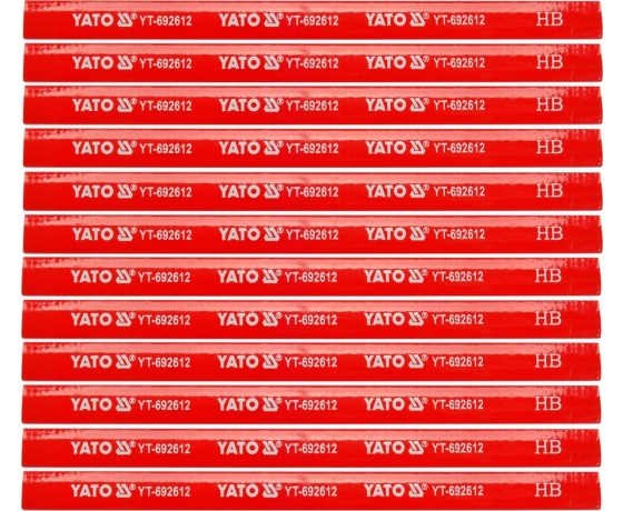 Фото 2 - Олівці столярні з твердістю HB YATO: L= 175х 5х 2 мм. 12 шт, в деревяній червоній оболонці