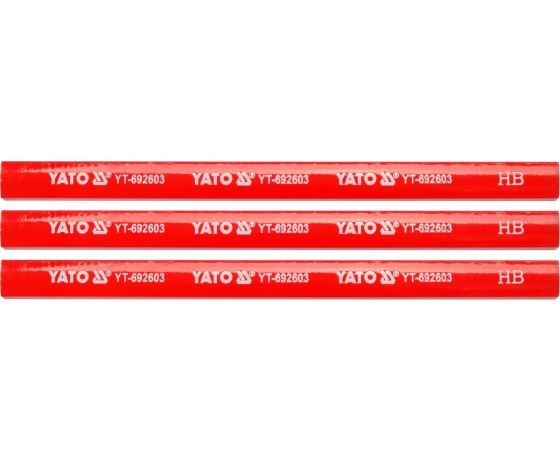 Фото 2 - Олівці столярні з твердістю HB YATO: L= 175х 5х 2 мм. 3 шт, в деревяній червоній оболонці