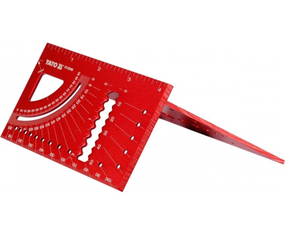 Фото 2 - Кутник алюмінієвий стереометр. 3D YATO 150х 70х 215 мм, 45°, 90° з транспортиром і шаблонами отворів