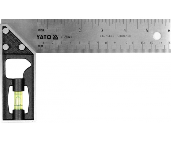 Фото 2 - Кутник слюсара з нержавіючої сталі YATO: 90° з метричною шкалою і рівневою капсулою, 150 мм