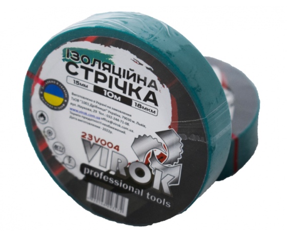 Фото 2 - Стрічка ізоляційна VIROK : 15мм х 10 м (18мкм) ЗЕЛЕНА [15/240]