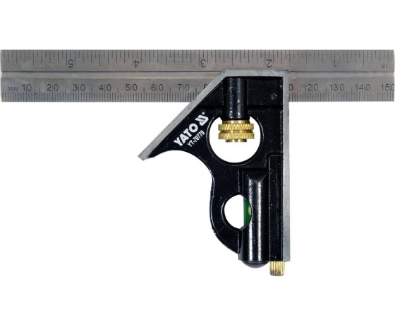 Фото 3 - Кутник багатофункційний металевий YATO 150 мм з прямим кутом і рівнем 45 | 90 ˚