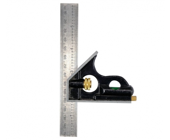 Фото 2 - Кутник багатофункційний металевий YATO 150 мм з прямим кутом і рівнем 45 | 90 ˚