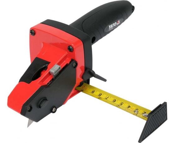 Фото 3 - Різак по гіпсокартонних плит з рулеткою YATO; 230х 70х 80 мм, стрічка l= 5 м b= 19 мм 5 зап. лез