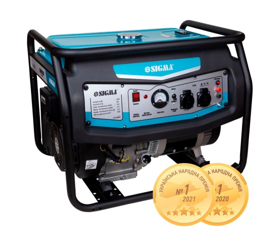 Фото 3 - Набор генератор 5.0/5.5кВт 4-х тактный ручной запуск + Компрессор двухцилиндровый ременной 2.5кВт 335л/мин 10бар 50л SIGMA (57104612)