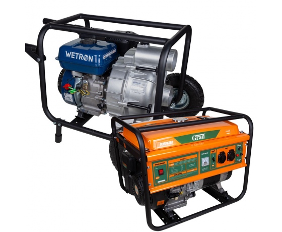 Фото 2 - Набор генератор 5.0/5.5кВт 4-х тактный ручной запуск Grad + Мотопомпа 7.5л.с. Hmax 26м Qmax 60м³/ч (4-х тактный) GRAD (57109552)