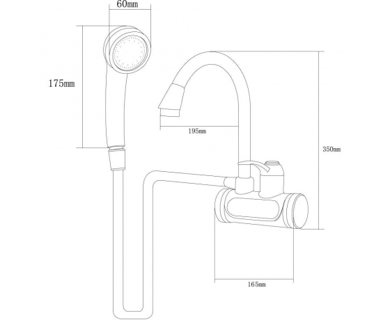 Фото 4 - Кран-водонагреватель проточный JZ 3.0кВт 0.4-5бар для ванны гусак ухо настенный AQUATICA (JZ-7C141W)
