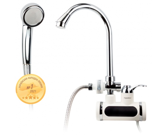 Фото 2 - Кран-водонагреватель проточный JZ 3.0кВт 0.4-5бар для ванны гусак ухо настенный AQUATICA (JZ-7C141W)