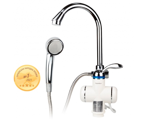 Фото 2 - Кран-водонагреватель проточный LZ 3.0кВт 0.4-5бар для ванны гусак ухо на гайке AQUATICA (LZ-6C111W)