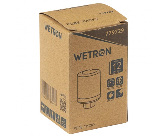 Фото 5 - Реле давления 1.5кВт 1.4-2.2 бар цилиндр (гайка) WETRON (779729)