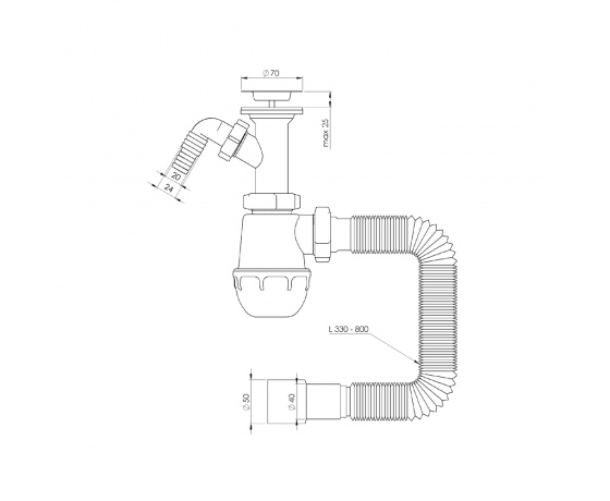 Фото 3 - Сифон для кухонной мойки с нержавеющим выпуском 1½