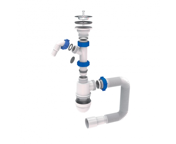 Фото 2 - Сифон для раковины с выпуском из нерж. стали выводом под стир. машину и гибким отводом 1½