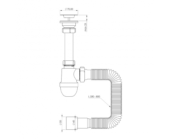 Фото 3 - Сифон для кухонной мойки без выпуска с гибким отводом Ø40/50мм TAU (9842731)
