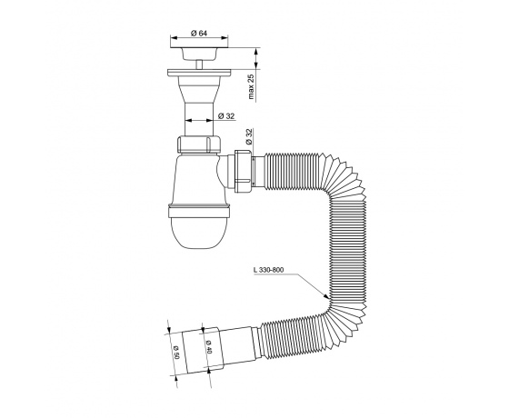 Фото 3 - Сифон для раковины с выпуском из нерж. стали и гибким отводом 1¼