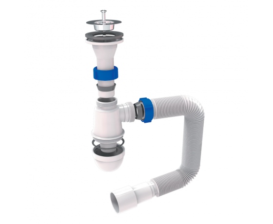 Фото 2 - Сифон для раковины с выпуском из нерж. стали и гибким отводом 1¼