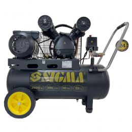 Компрессор двухцилиндровый ременной (V) 2.5кВт 396л/мин 10бар 50л (2 крана) SIGMA (7044131)