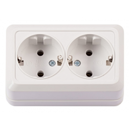 Наружная двойная розетка с заземлением Luxel OPERA (2008) белая