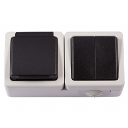 Блок двойной выключатель + розетка с/з и крышкой Luxel DEBUT (6533)