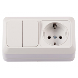 Блок розетка с/з + двойной выключатель Luxel OPERA (2043)