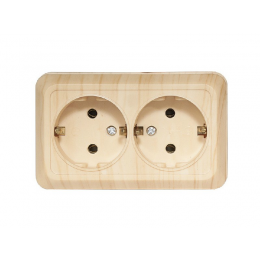 Наружная двойная розетка с заземлением Luxel OPERA (2808) сосна
