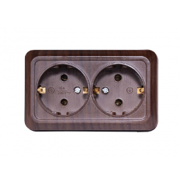 Наружная двойная розетка с заземлением Luxel OPERA (2908) вишневая
