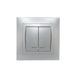 Выключатель двойной с подсветкой Luxel BRAVO (5506) серебряный