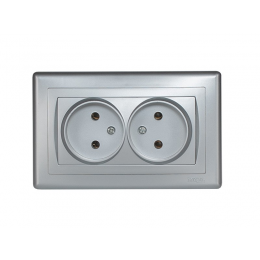 Розетка двойная Luxel BRAVO (5507) серебряная