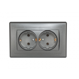 Розетка двойная с заземлением Luxel BRAVO (5708) графитовая