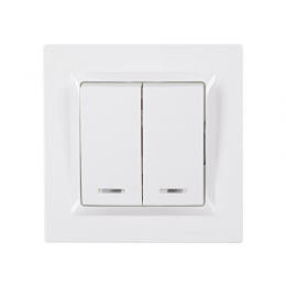 Выключатель двойной с подсветкой Luxel JAZZ (9006) белый