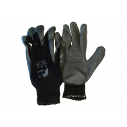 Рукавиці VIROK трикотажні бавовняні сірі 10 клас покритті рифленним латексом