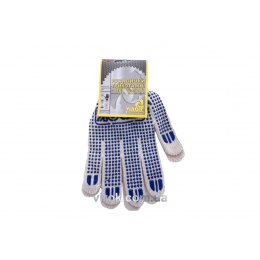 Рукавиці трикотажні білі з ПВХ крапкою (5 ниток; 70%- бавовна, 30%- поліестер) розмір 10