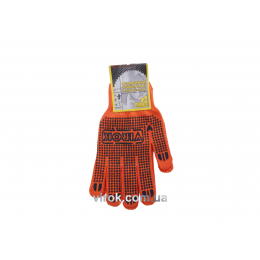 Рукавиці трикотажні оранжеві з ПВХ крапкою з подвійним налодонником розмір 10