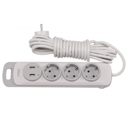 Сетевой удлинитель Luxel Nota 3 розетки 3М с заземлением и выключателем +2 USB гнезда(4333)