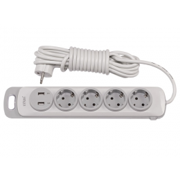 Сетевой удлинитель Luxel Nota 4 розетки 3М с заземлением и выключателем +2 USB гнезда(4353)