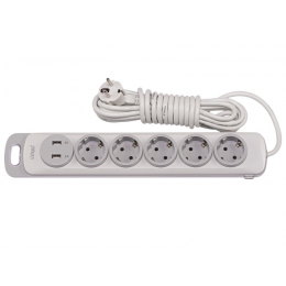 Сетевой удлинитель Luxel Nota 5 розетки 3М с заземлением и выключателем +2 USB гнезда(4373)