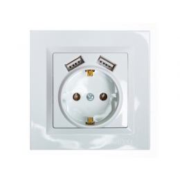 Розетка с заземлением и  двумя usb портами 2,1A Luxel JAZZ (9030) белый