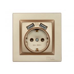 Розетка с заземлением и двумя usb портами 2,1A Luxel JAZZ (9630) Бронзовая