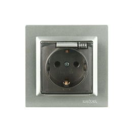 Розетка с заземлением и крышкой Luxel JAZZ (9711) Графитовая