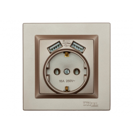 Розетка с заземлением и двумя usb портами 2,1A Luxel JAZZ (9230) Терракотовая