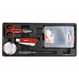 Вклад до інструментальної шафи YATO свердла 1-10 мм 19 шт ножиці ніж викрутка-індикатор 250 В