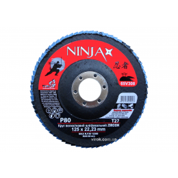 Круг пелюстковий шліфувальний NINJA Zirconium TM VIROK Т27 125х22 мм Р80 Al Inox Steel
